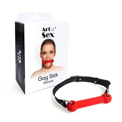 Кляп-палиця на ременях Art of Sex – Gag Stick Silicon, червоний, натуральна шкіра SO6704 фото