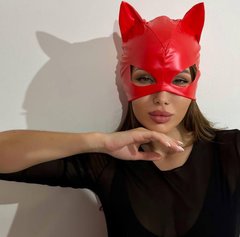 Эротическая лакированная маска D&A Кошечка, красная SO7740 фото