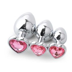 Набор стальных анальных пробок сердечки - Розовый - 3 шт. (S/M/L) – Анальные игрушки X00000179-1 фото