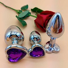 Набор стальных анальных пробок сердечки - Фиолетовый - 3 шт. (S/M/L) – Анальные игрушки X00000179-4 фото