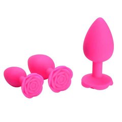 Набір силіконових анальних пробок "Троянда" - 3 шт. (S/M/L) - Рожевий — Анальні іграшки X0000797-1 фото